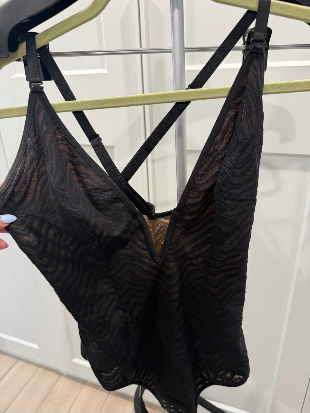 Black Sheer V-Neck Bodysuit - Women Intimates